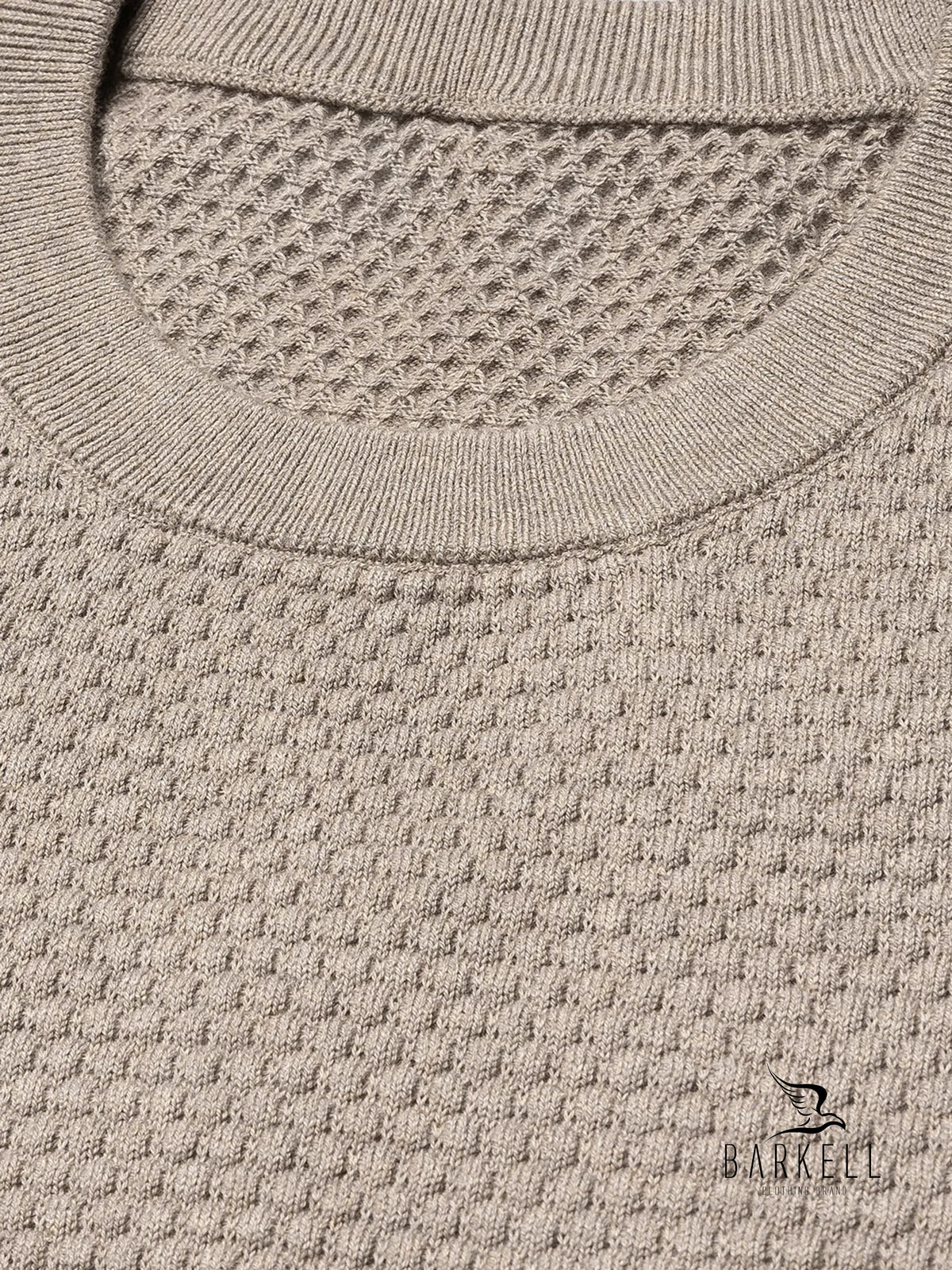 Crew-neck cob stitch sweater in sand-colored wool blend