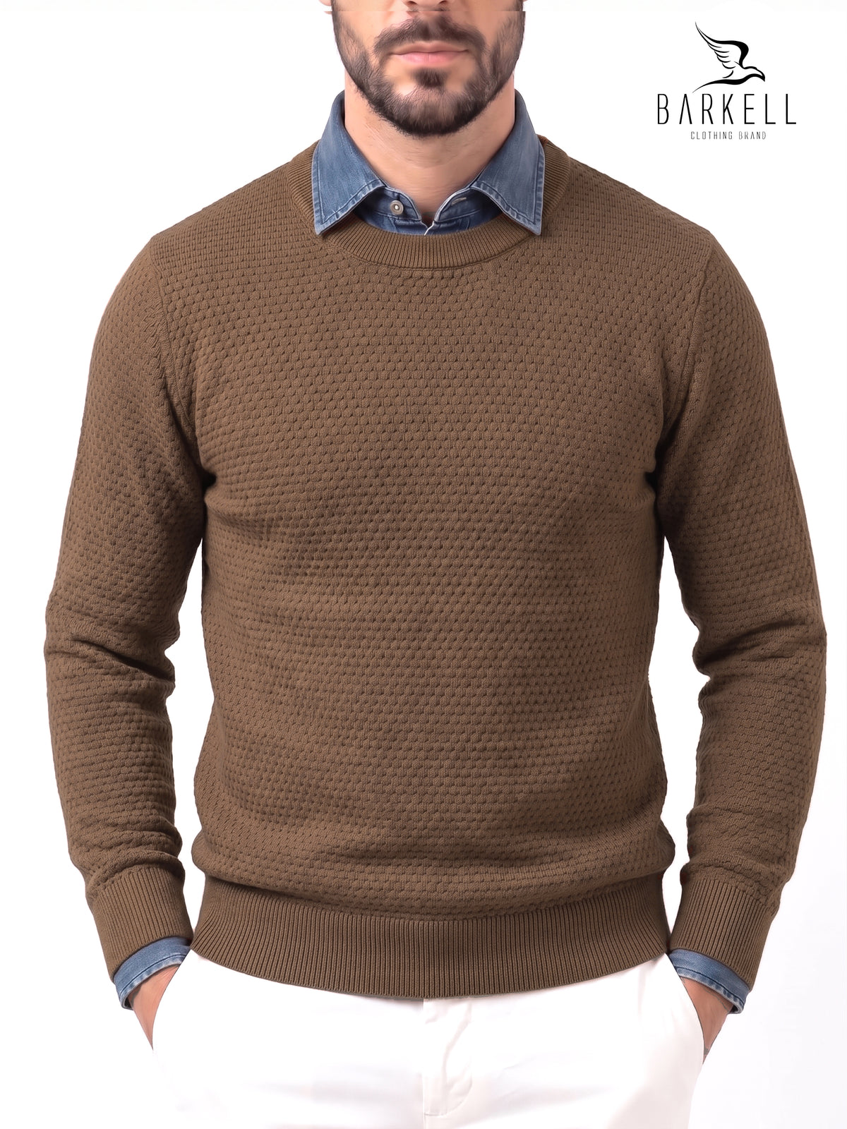 Tobacco-coloured wool blend crewneck sweater