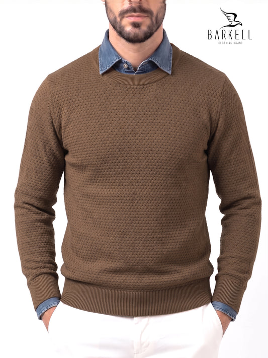 Tobacco-coloured wool blend crewneck sweater
