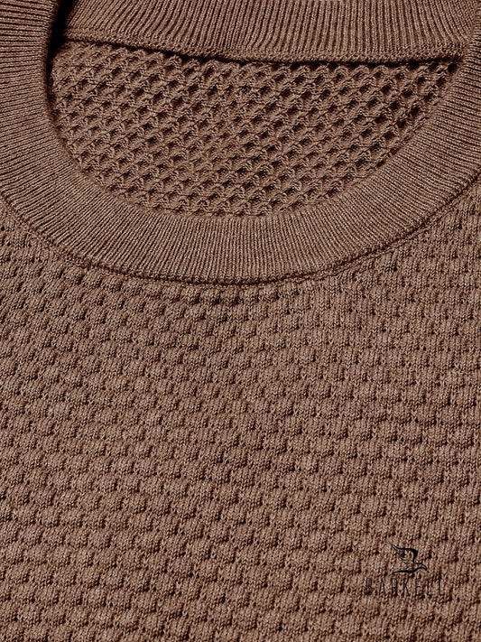 Tobacco-coloured wool blend crewneck sweater