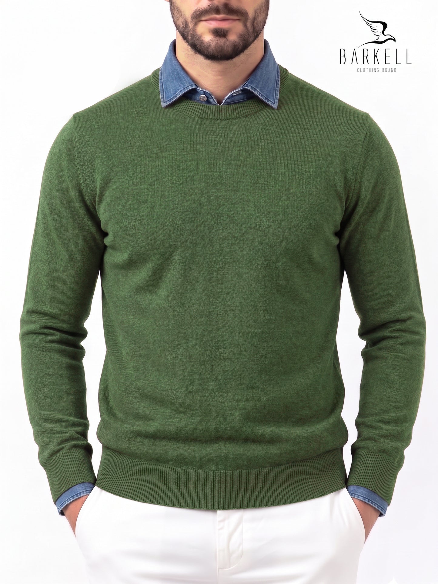 Jersey de cuello redondo en color beige de mezcla de lana con 10% cashmere