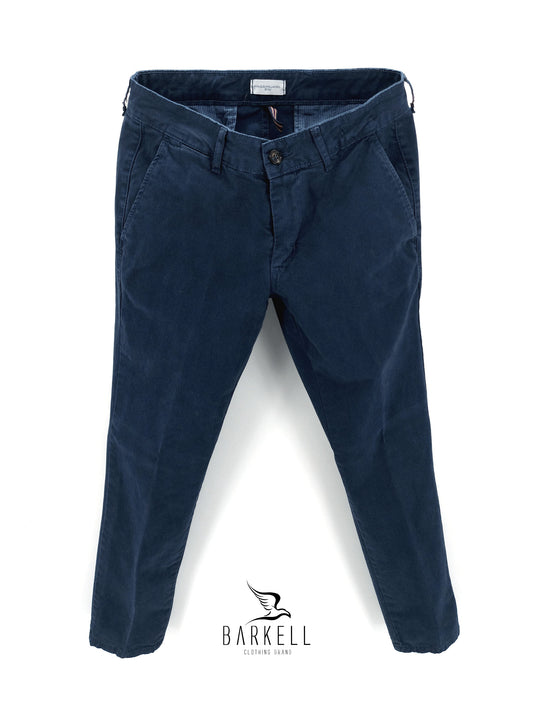 Pantalone Invernale Blu Indaco Modello Chinos in Cotone Microfantasia Geometrica