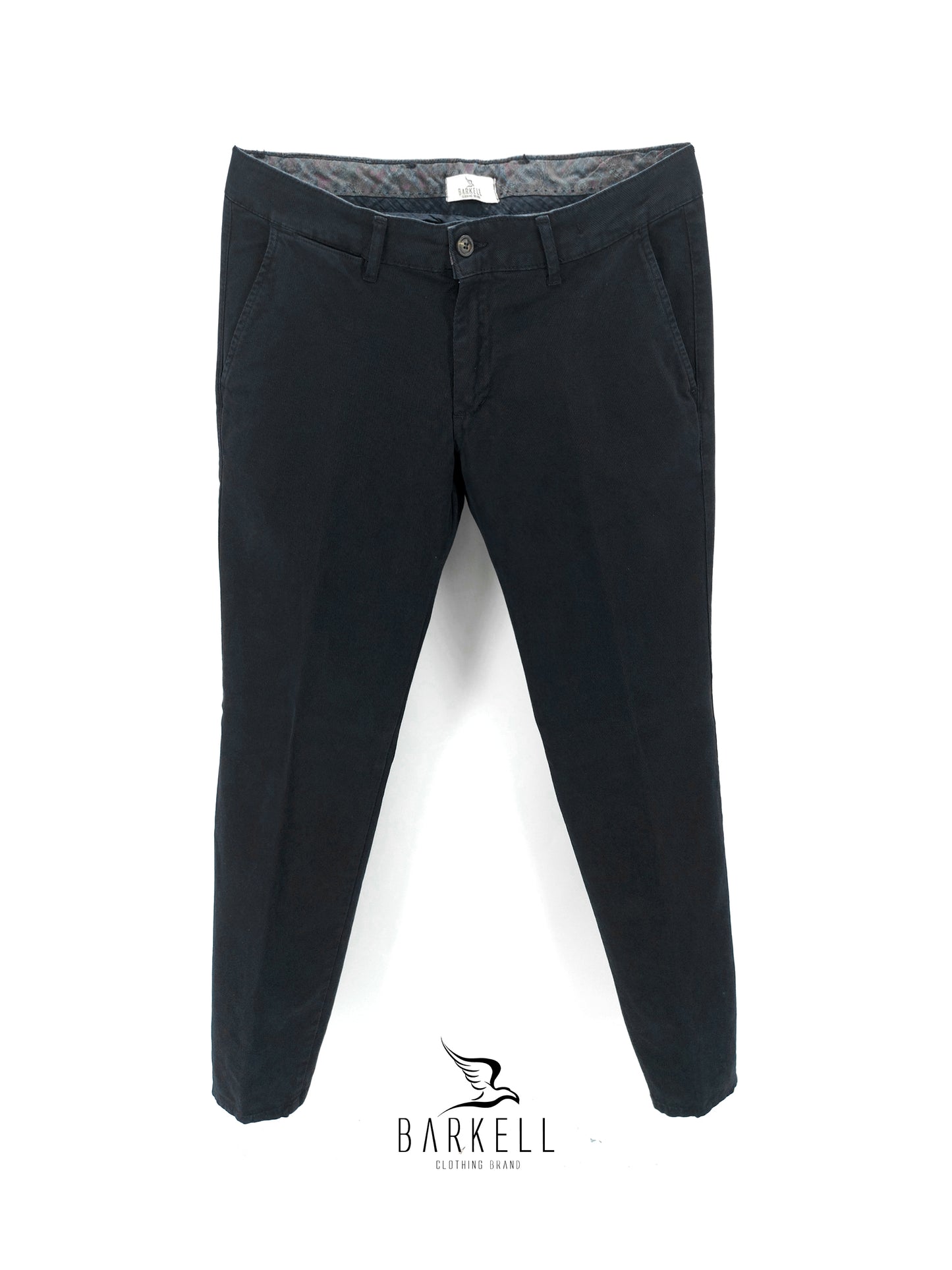 Pantalone Blu Modello Chinos in Cotone Cannettato Diagonale