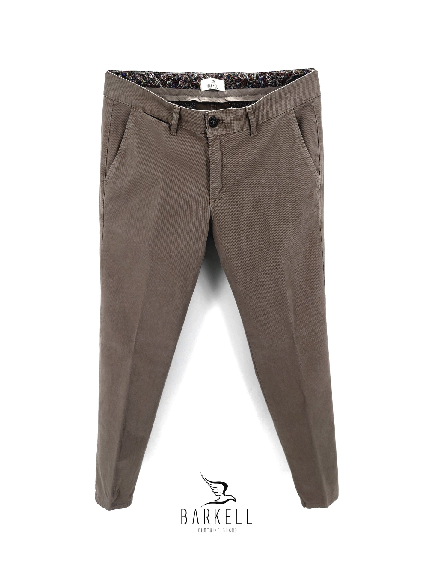 Pantalone Fango Modello Chinos in Cotone Cannettato Diagonale