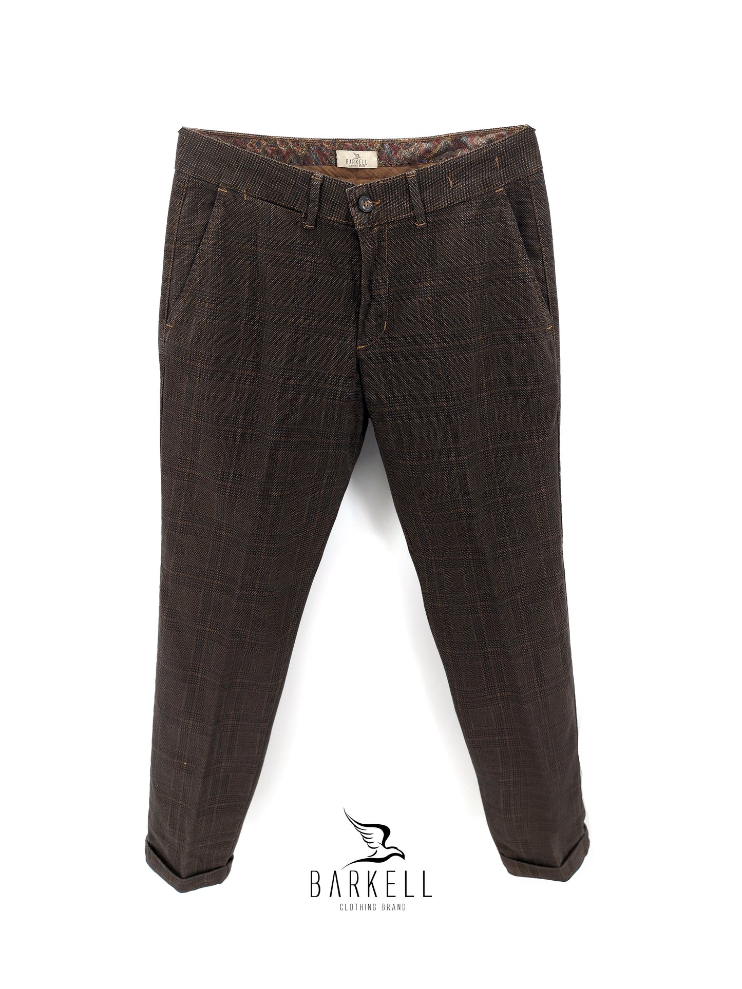 Pantalone Cammello Modello Chinos in Cotone Principe Di Galles