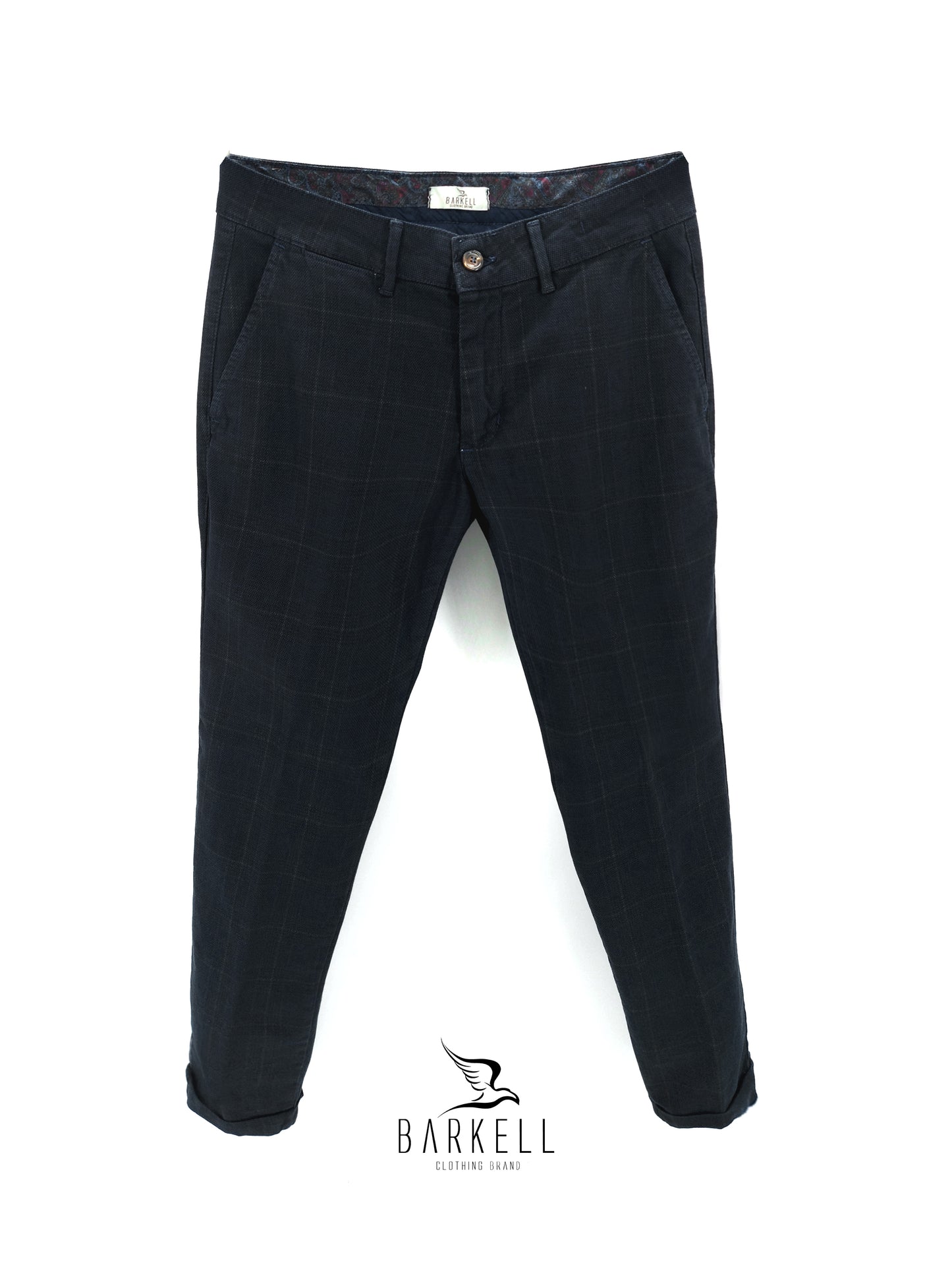 Pantalone Blu Indaco Modello Chinos in Cotone Principe Di Galles