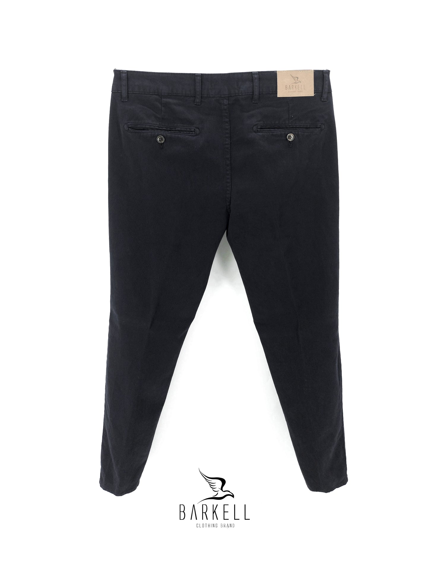 Pantalone Blu Modello Chinos in Cotone Cannettato Diagonale