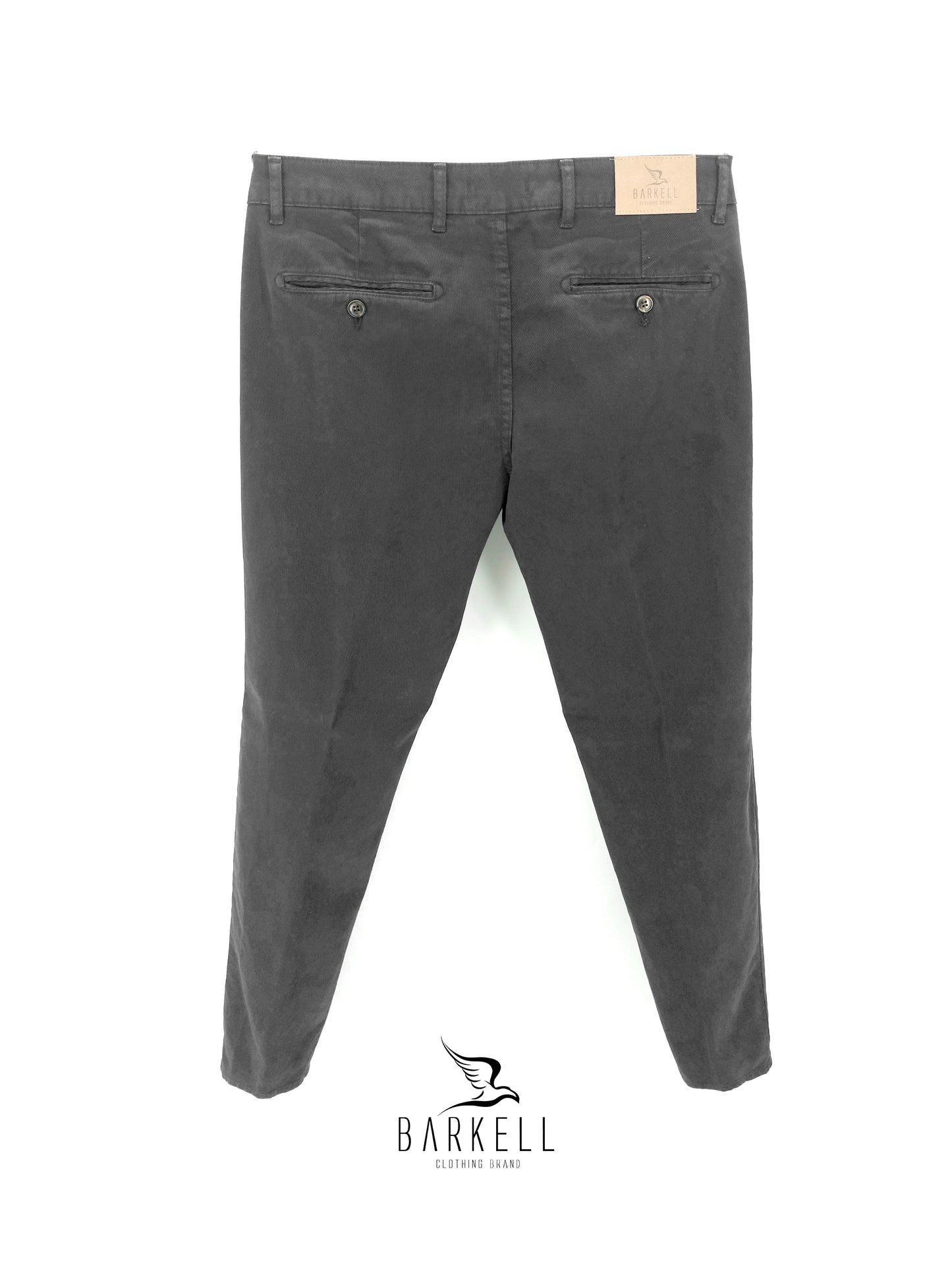 Pantalone Grigio Ferro Modello Chinos in Cotone Cannettato Diagonale