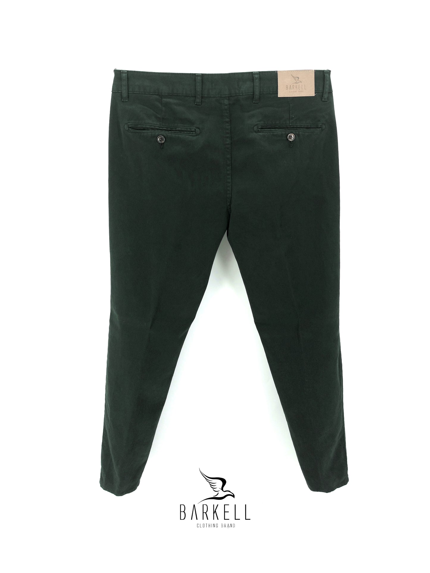 Pantalone Verde Modello Chinos in Cotone Cannettato Diagonale