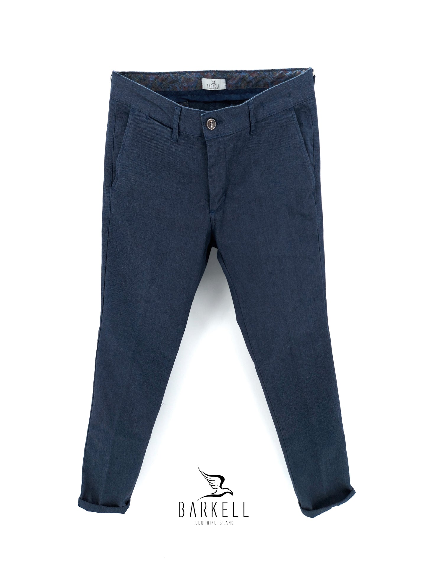 Pantalone Indaco Modello Chinos in Cotone Microfantasia Pernice