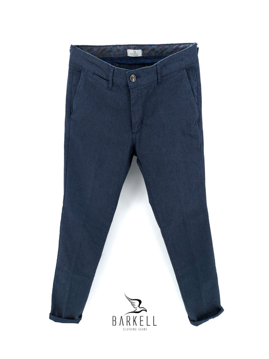 Pantalone Indaco Modello Chinos in Cotone Microfantasia Pernice