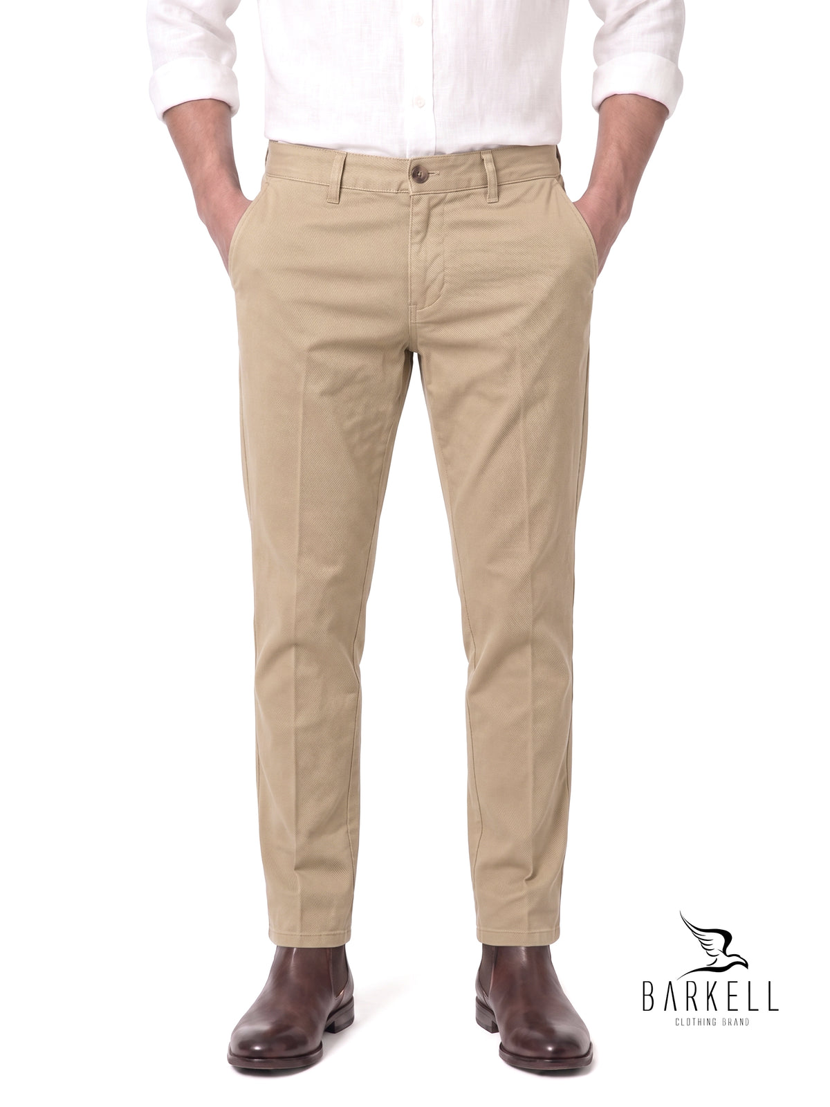 Pantalon Modèle Chino Beige en Gabardine de Coton