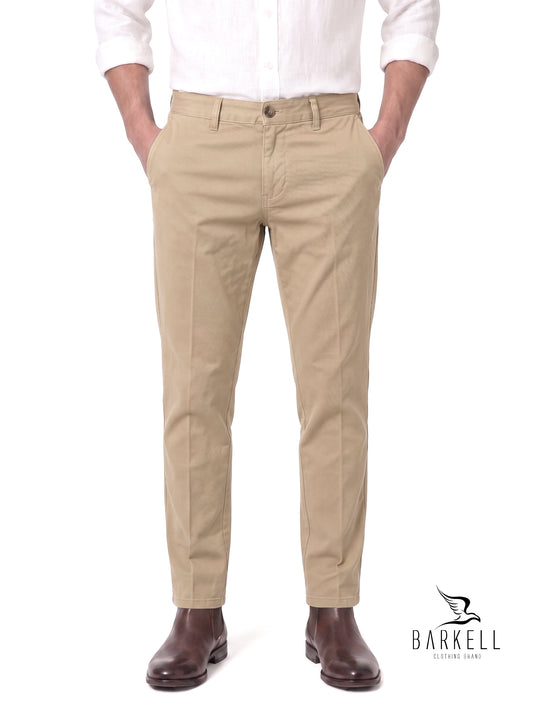 Pantalone Beige Modello Chinos in Cotone Bull Denim Diagonale