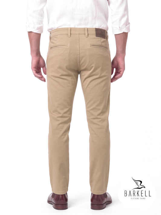Pantalone Beige Modello Chinos in Cotone Bull Denim Diagonale