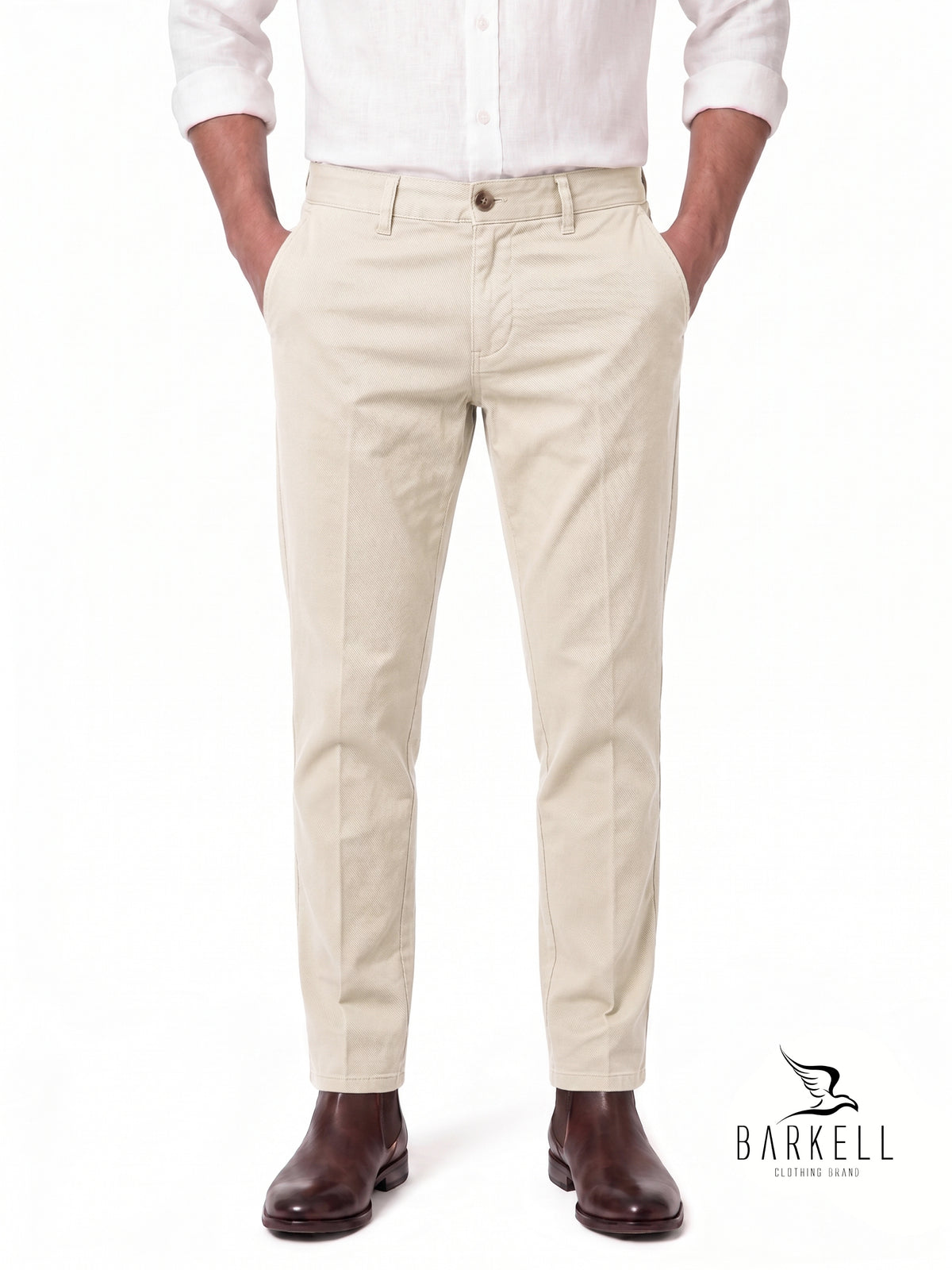 Pantalón Modelo Chinos Beige en Gabardina de Algodón