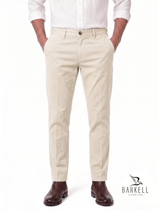 Pantalone Panna Modello Chinos in Cotone Bull Denim Diagonale
