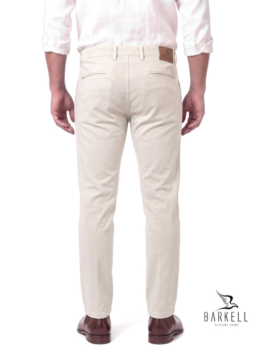 Pantalone Panna Modello Chinos in Cotone Bull Denim Diagonale