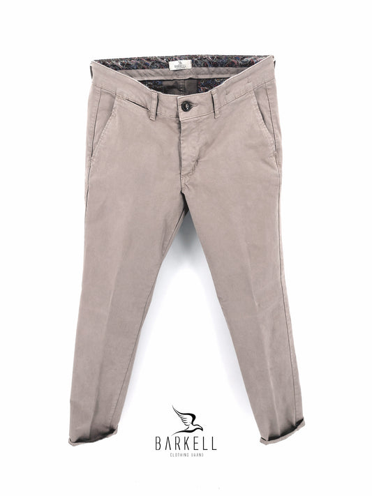 Pantalone Sabbia Modello Chinos in Cotone Raso