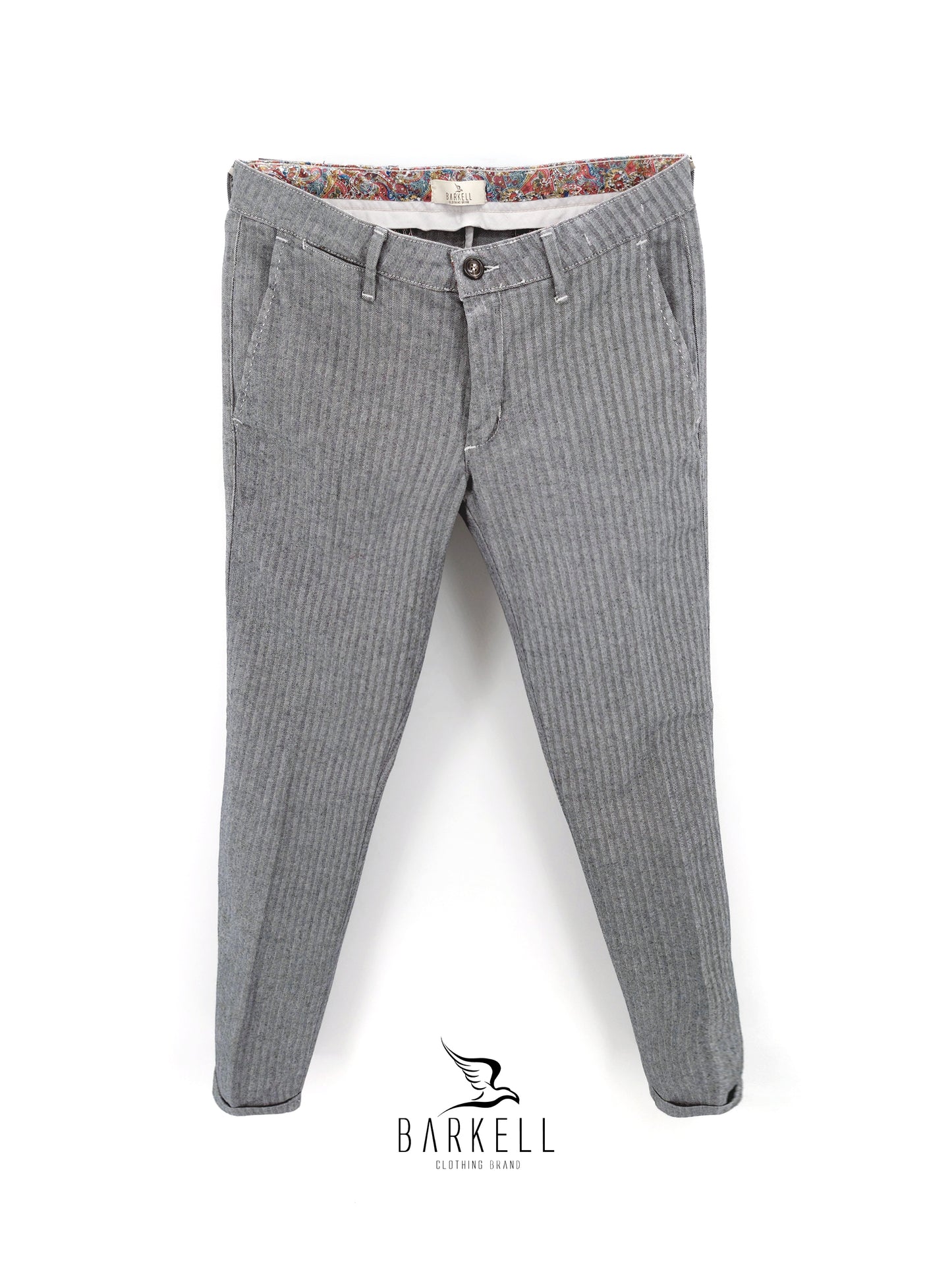 Pantalone Grigio Ghiaccio Modello Chinos in Misto Cotone Spigato