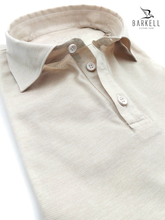 Polo con Collo Camicia in Filo di Scozia Piquet Color Beige