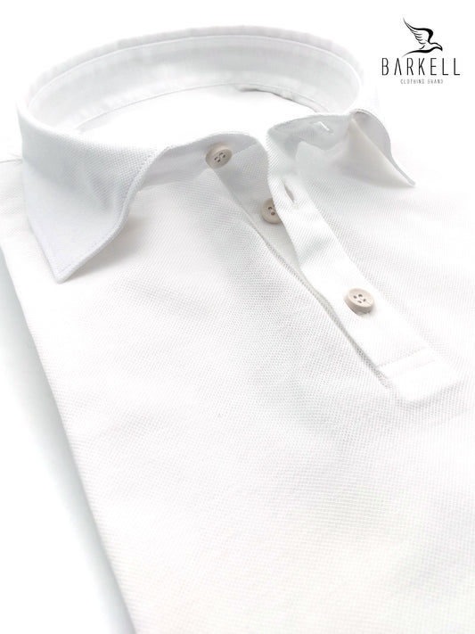 Polo con Collo Camicia in Filo di Scozia Piquet Color Bianco