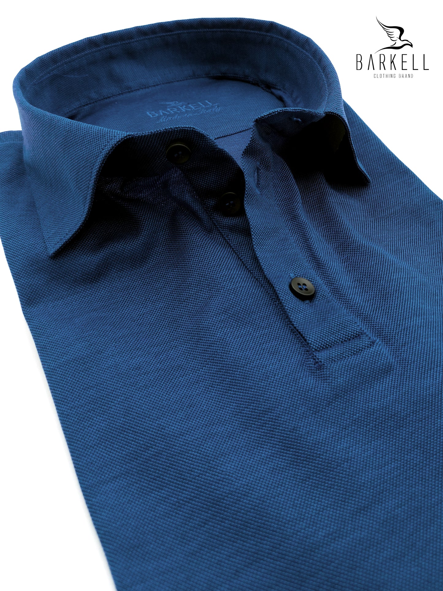 Polo con Collo Camicia in Filo di Scozia Piquet Color Indaco