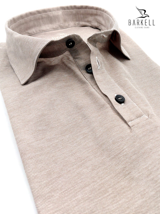 Polo con Collo Camicia in Filo di Scozia Piquet Color Sabbia