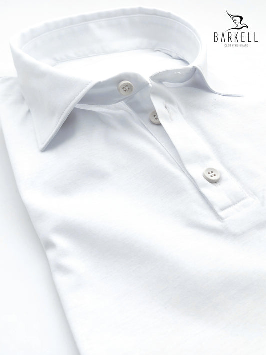 Polo con Collo Camicia in Filo di Scozia Color Bianco