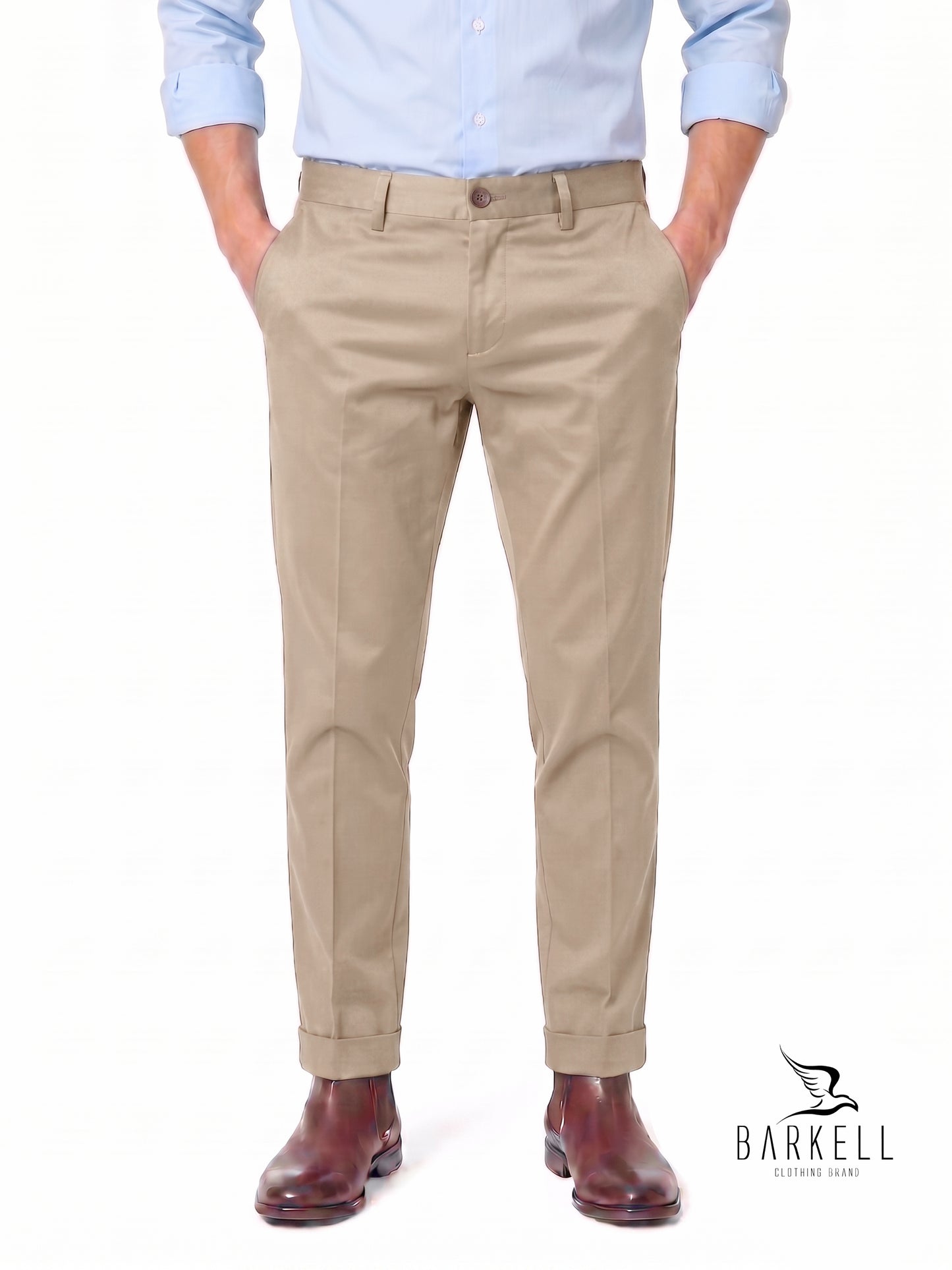 Pantalón Modelo Chinos Beige en Gabardina de Algodón