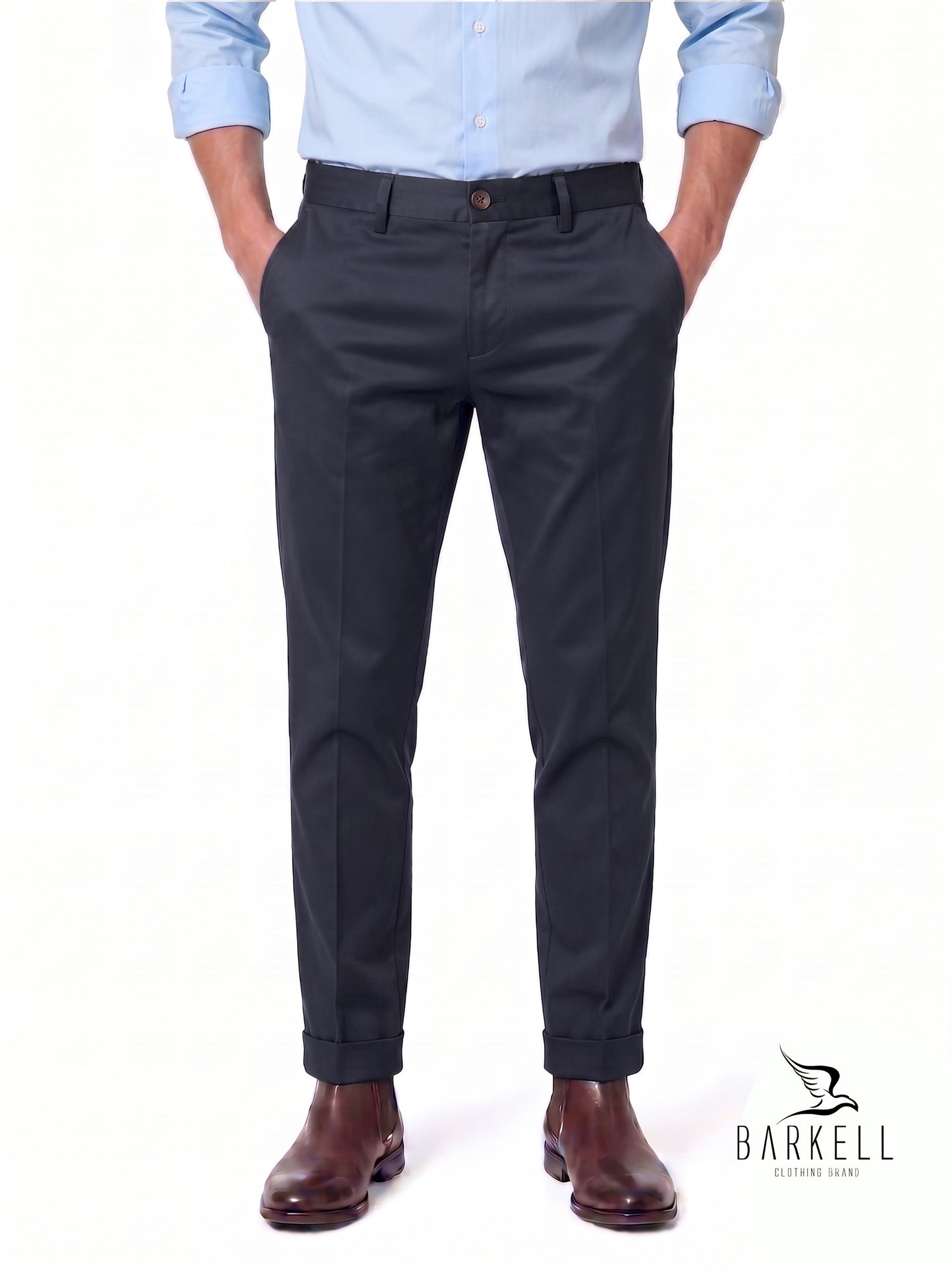 Pantalone Blu Modello Chinos in Cotone Raso