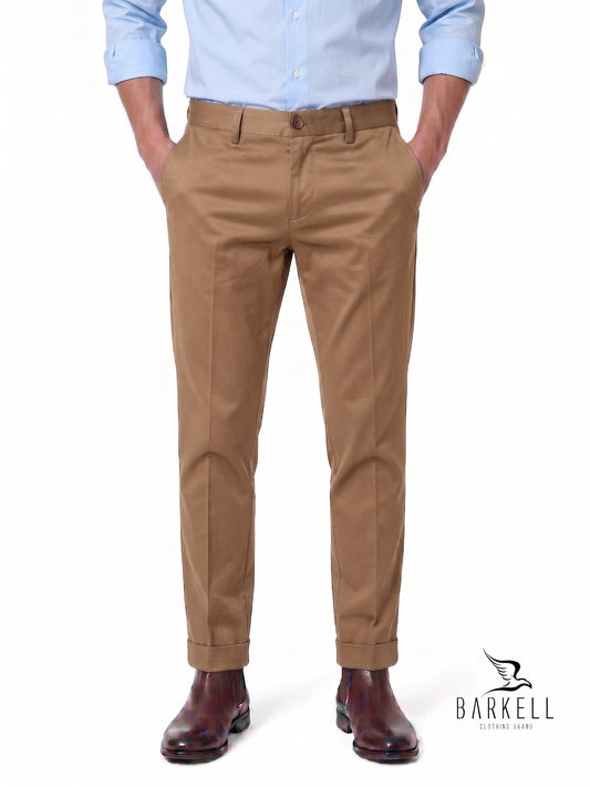 Pantalon Modèle Chino Beige en Gabardine de Coton