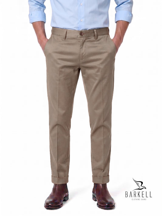 Pantalon Modèle Chino Beige en Gabardine de Coton