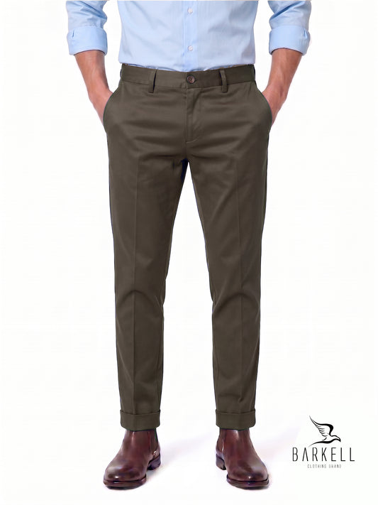 Pantalon Modèle Chino Beige en Gabardine de Coton