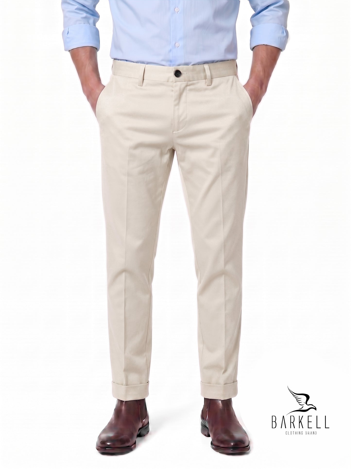 Pantalón Modelo Chinos Beige en Gabardina de Algodón
