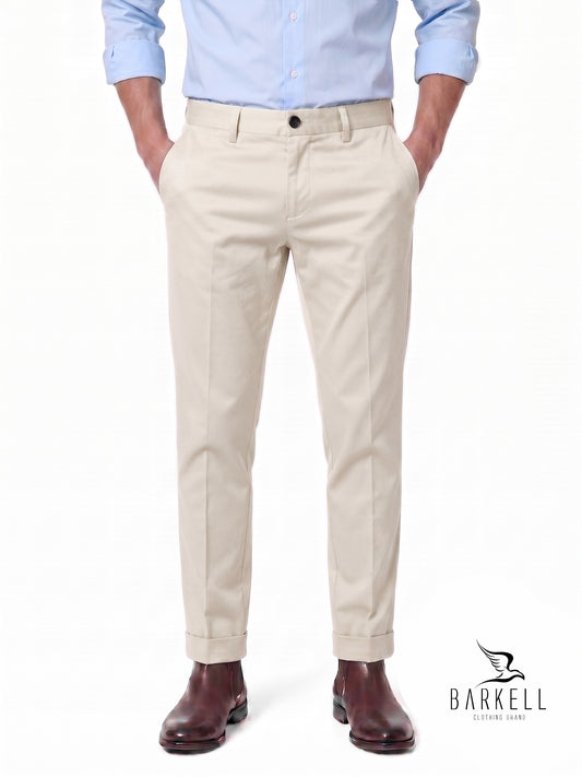 Pantalone Panna Modello Chinos in Cotone Raso