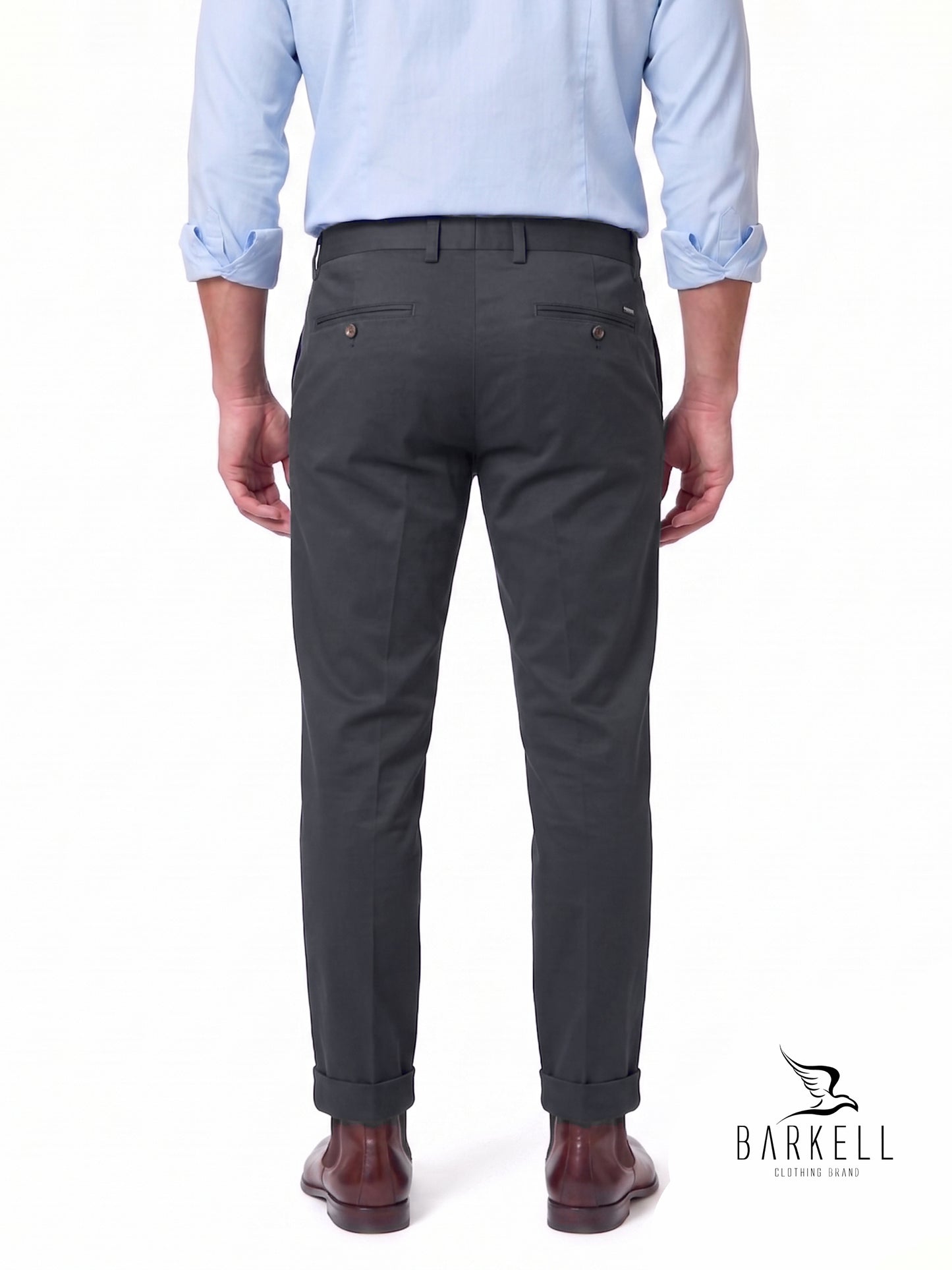 Pantalon Modèle Chino Gris Anthracite en Coton Satiné