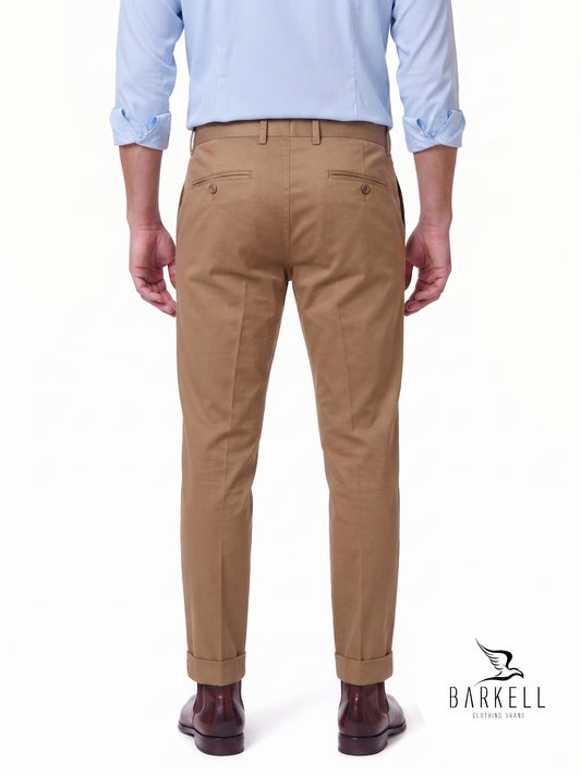 Pantalon Modèle Chino Beige en Gabardine de Coton