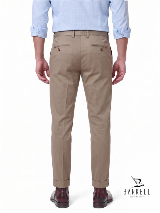 Pantalon Modèle Chino Beige en Gabardine de Coton