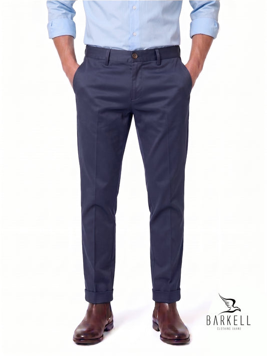 Pantalone Blu Indaco Modello Chinos in Cotone Raso