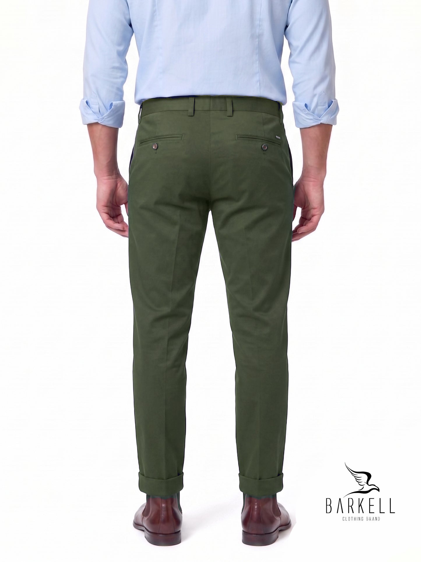 Pantalon Modèle Chino Vert Militaire en Satin de Coton