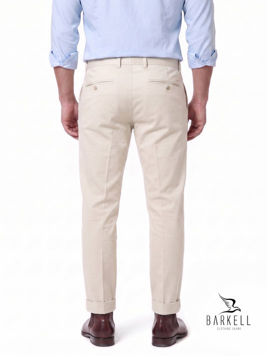 Pantalone Panna Modello Chinos in Cotone Raso
