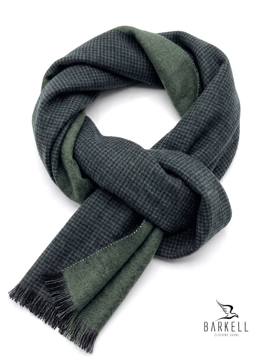 Sciarpa in Lana e Poliviscosa Fantasia Jacquard Pied de Poule Fondo Verde