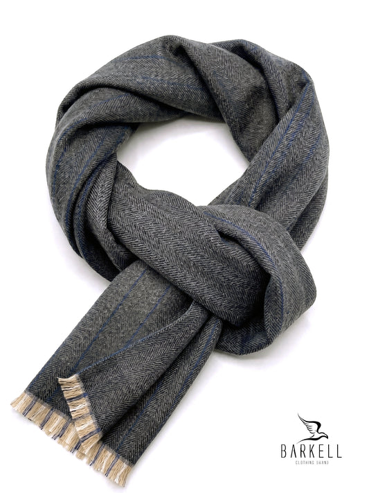 Sciarpa in Lana e Poliviscosa Fantasia Jacquard Spigata Fondo Grigio