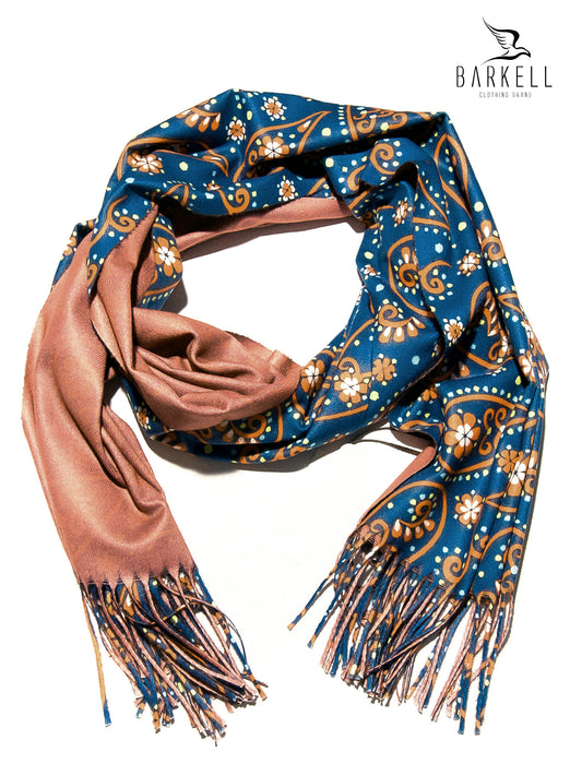Sciarpa in Lana e 15% di Cashmere di Alta Qualità Fantasia Paisley fondo Blu