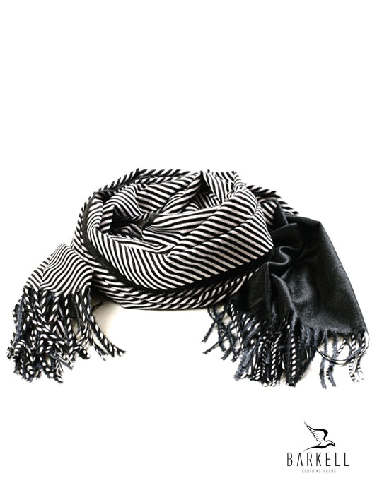 Sciarpa in Lana e 15% di Cashmere di Alta Qualità Fantasia Diagonale fondo Nero
