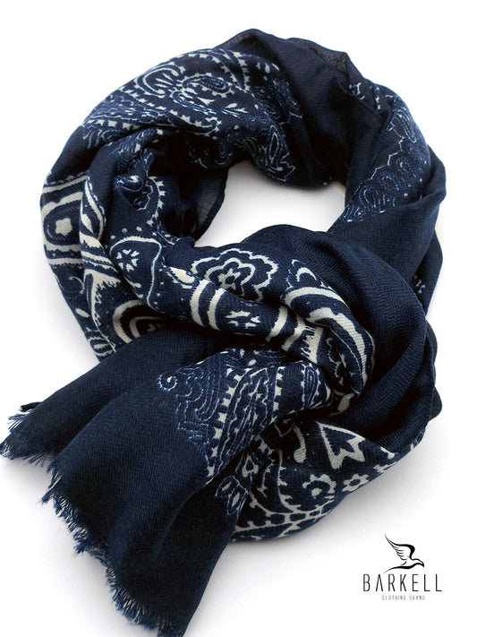 Sciarpa in Poliviscosa Fantasia Cashmere Fondo Blu