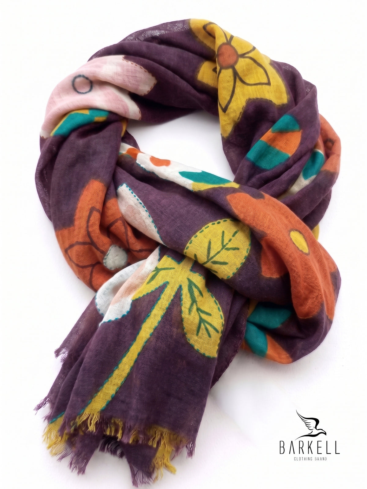 Écharpe en Pure Laine de Haute Qualité avec Motif Floral Brodé sur Fond Crème