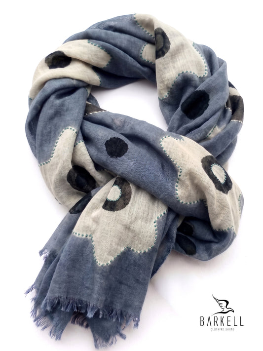 Scarf in High Quality Pure Wool with Floral Pattern with Air Force Background Embroidery