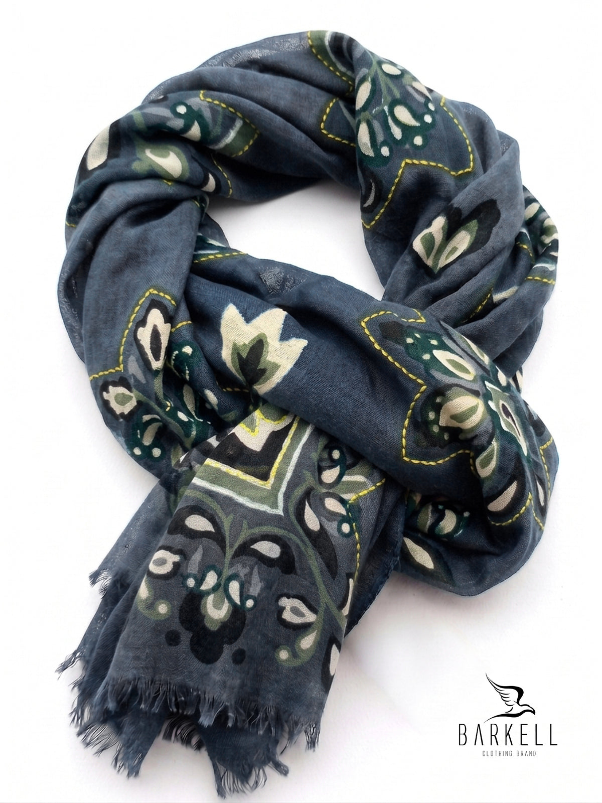 Scarf in High Quality Pure Wool with Embroidered Floral Pattern on Cream Background