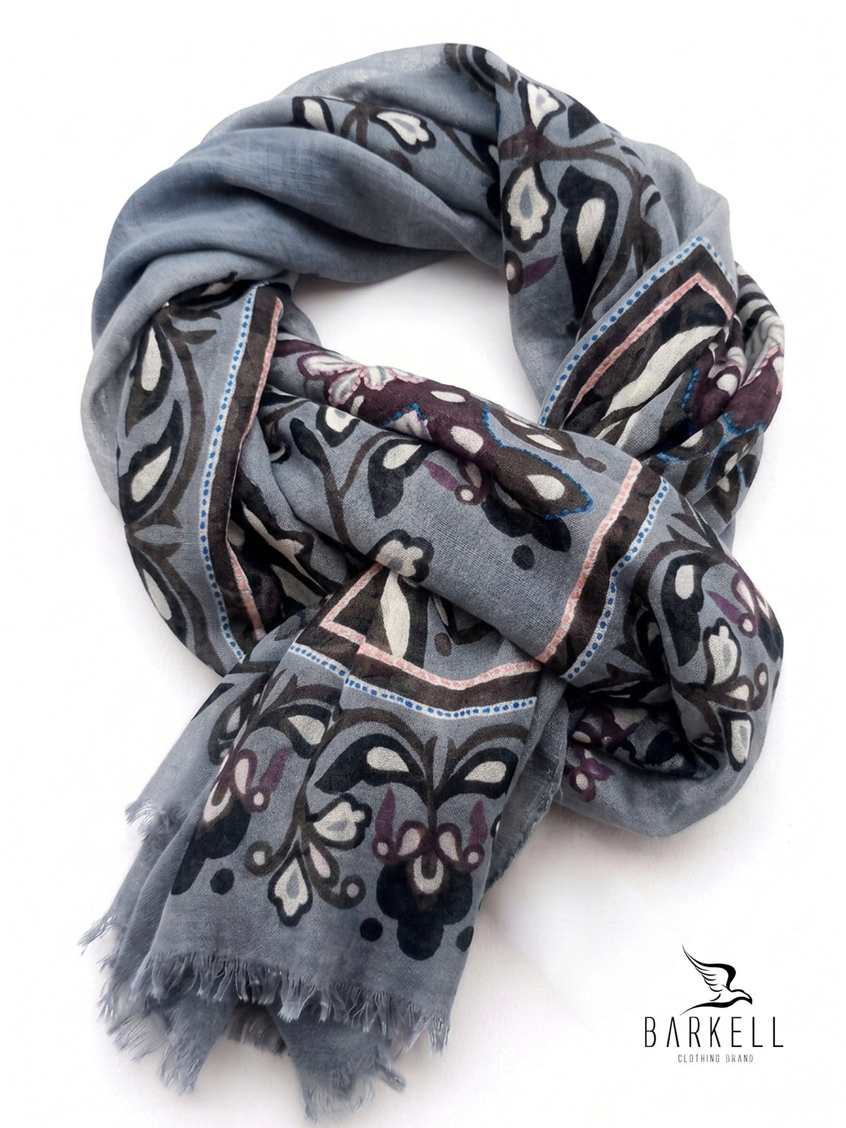 Scarf in High Quality Pure Wool with Embroidered Floral Pattern on Cream Background
